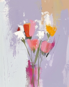Fleurs Stylis&eacute;es sur Fond Lilas