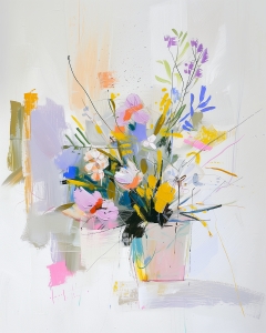 Bouquet Color&eacute; dans un Vase Carr&eacute;