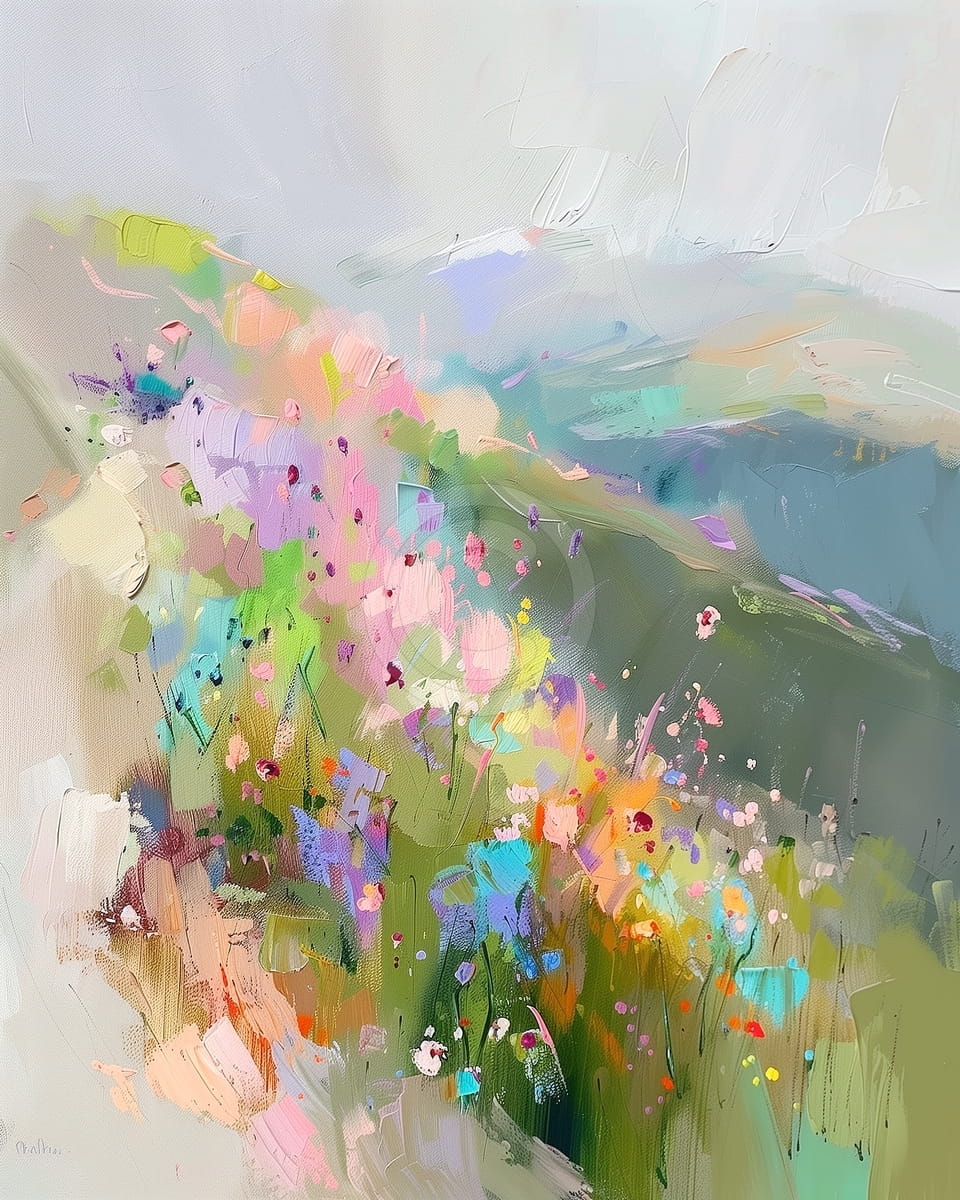 Colline avec fleurs colorées