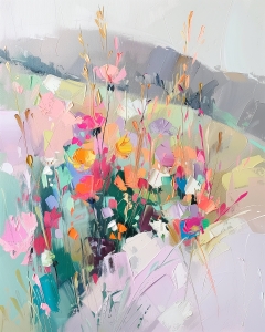 Fleurs sauvages color&eacute;es sur une colline