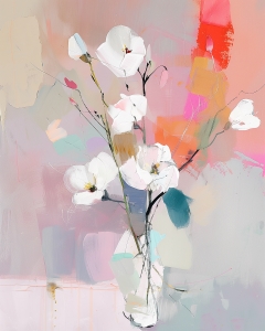 Fleurs Blanches dans un Vase Transparent