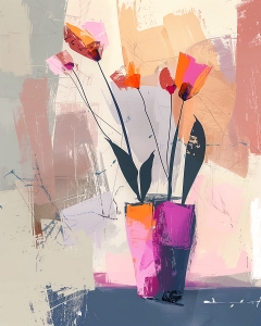 Tulipanes Estilizados en un Florero Rosa