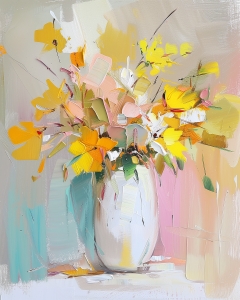 Fleurs M&eacute;lang&eacute;es dans un Vase Blanc