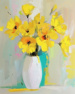 Fiori Gialli in un Vaso Bianco