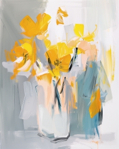 Fleurs Jaunes dans un Vase Transparent