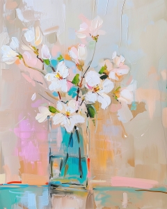 Fiori bianchi in un vaso di vetro quadrato