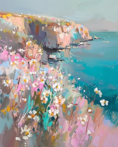 Flowers on a Cliff by the Sea