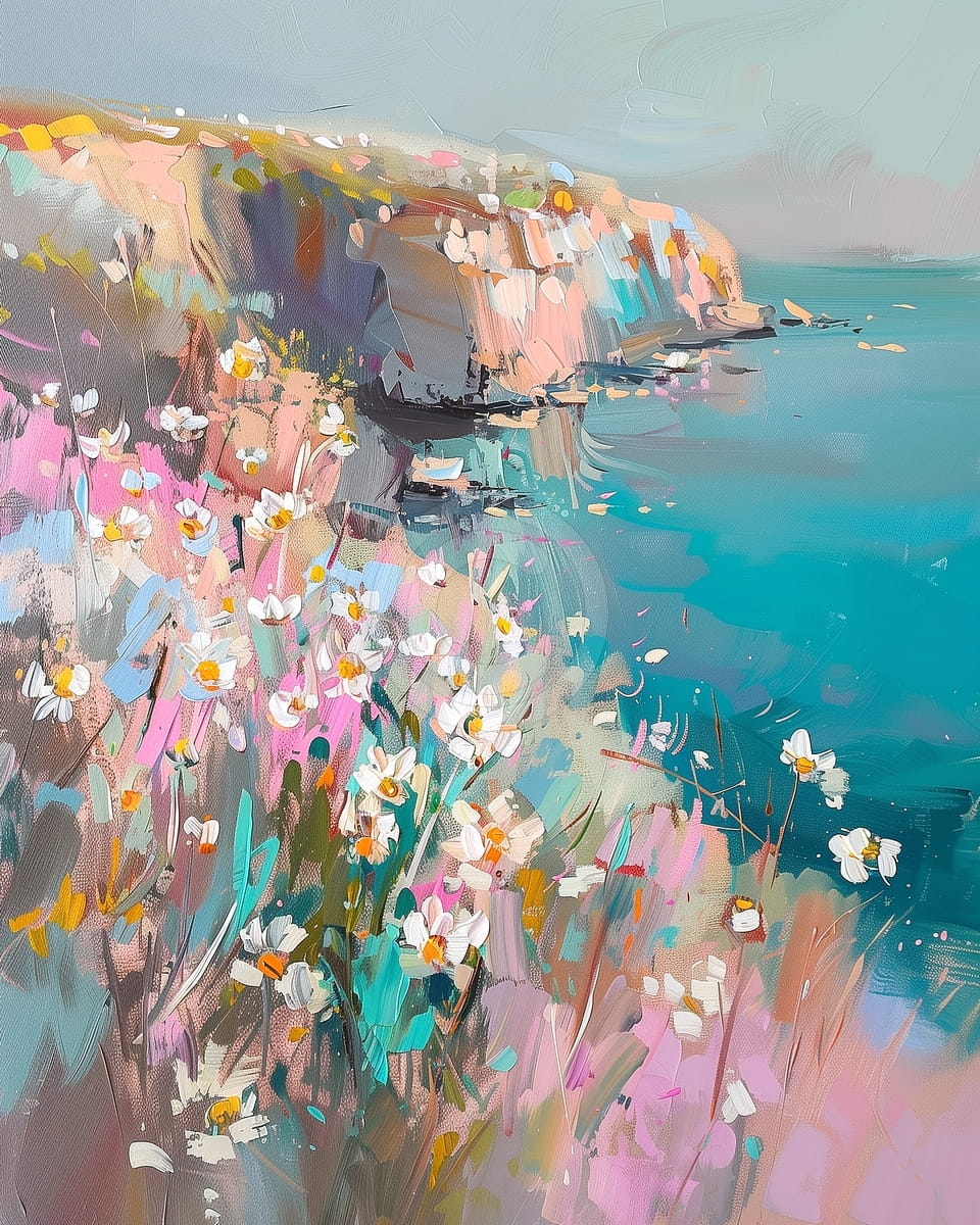 Fleurs sur une falaise au bord de la mer