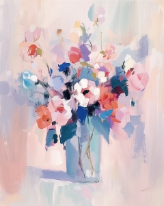 Fleurs multicolores dans un vase bleu