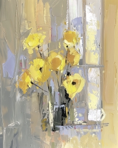 Fleurs jaunes pr&egrave;s de la fen&ecirc;tre