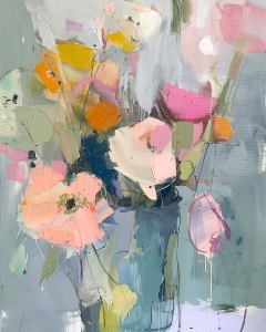 Bouquet abstrait dans un vase bleu