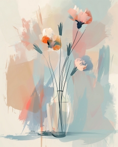 Coquelicots stylis&eacute;s dans un vase transparent