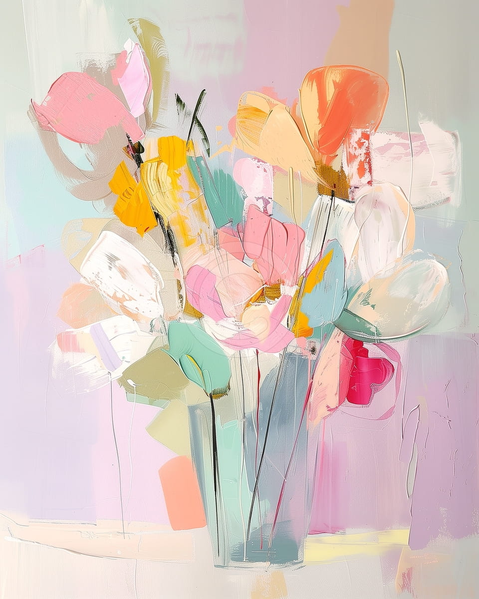 Bunte Tulpen in Hoher Vase