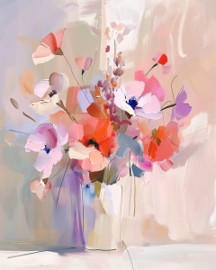 Vase avec fleurs color&eacute;es