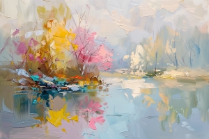 Arbres Color&eacute;s R&eacute;fl&eacute;chis dans un Lac Calme