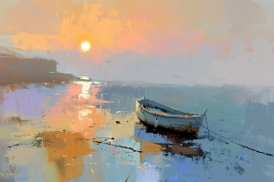 Boat on Shore at Sunset