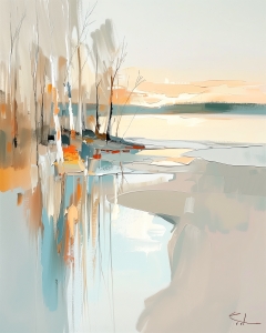 Arbres nus au bord du lac calme