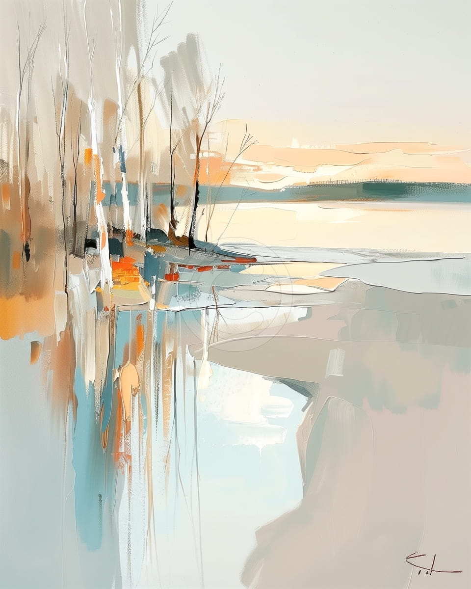 Árboles desnudos junto al lago tranquilo