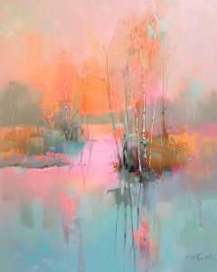 Arbres nus au-dessus de l&rsquo;eau color&eacute;e