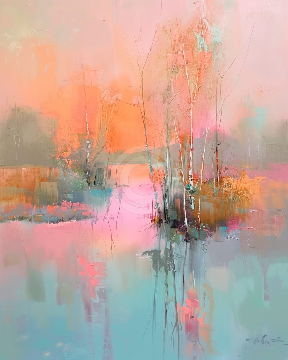 Árboles desnudos sobre agua colorida