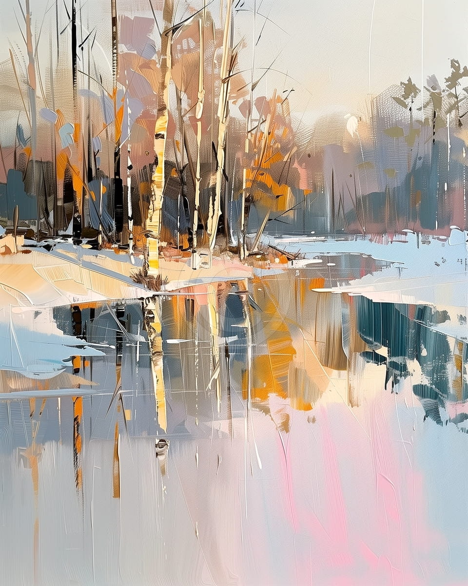 Bouleaux au bord du lac gelé