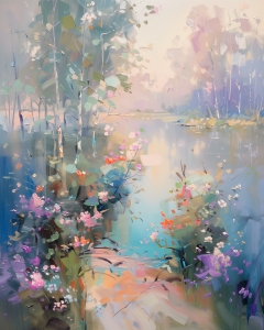 Blooming Path by the Lake