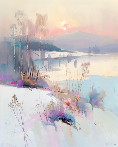 Lago congelado al atardecer