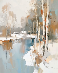 Winterfluss und Birken