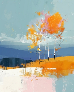 Birch Trees on a Colorful Hill