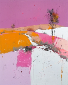 Pfad durch Rosa und Orange Felder