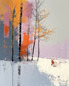 Bare Trees on Colorful Snowy Hill