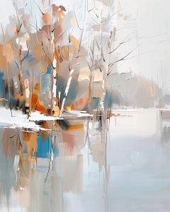 Arbres R&eacute;fl&eacute;chis sur un Lac d&rsquo;Hiver