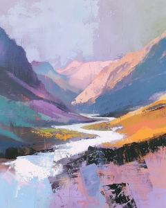 River Winding Through Colorful Mountains