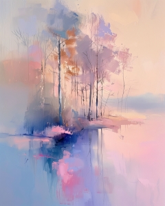 Tall Trees by the Water in Soft Light