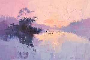 Arbres et Lac au Coucher du Soleil