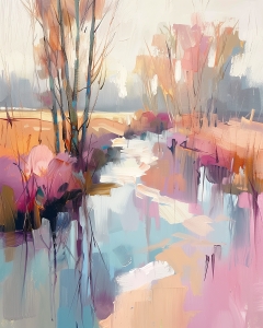Ruisseau et Arbres aux Couleurs Douces