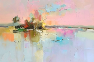 Arbres et Reflets sous un Ciel Rose