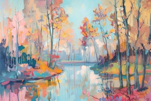 Forest and Lake in Bright Colors