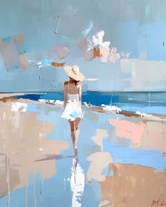 Woman in White Skirt Walking on the Beach