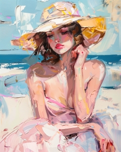 Woman in Sun Hat by the Beach