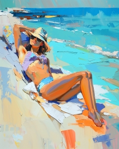 Donna che prende il sole in spiaggia