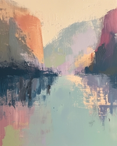 Lake Between Hills at Sunset