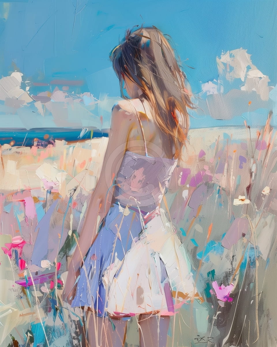 Fille dans un champ d’été