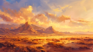 Paysage désertique au coucher du soleil