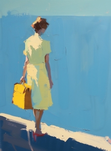 Frau im Gelben Kleid mit Tasche