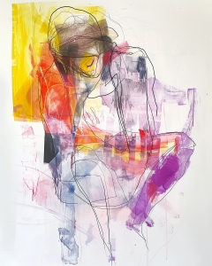 Mujer Sentada en L&iacute;neas Abstractas