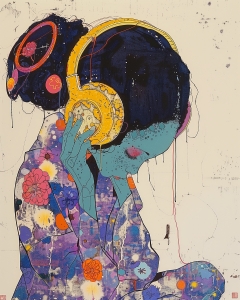 Girl with Headphones and Kimono