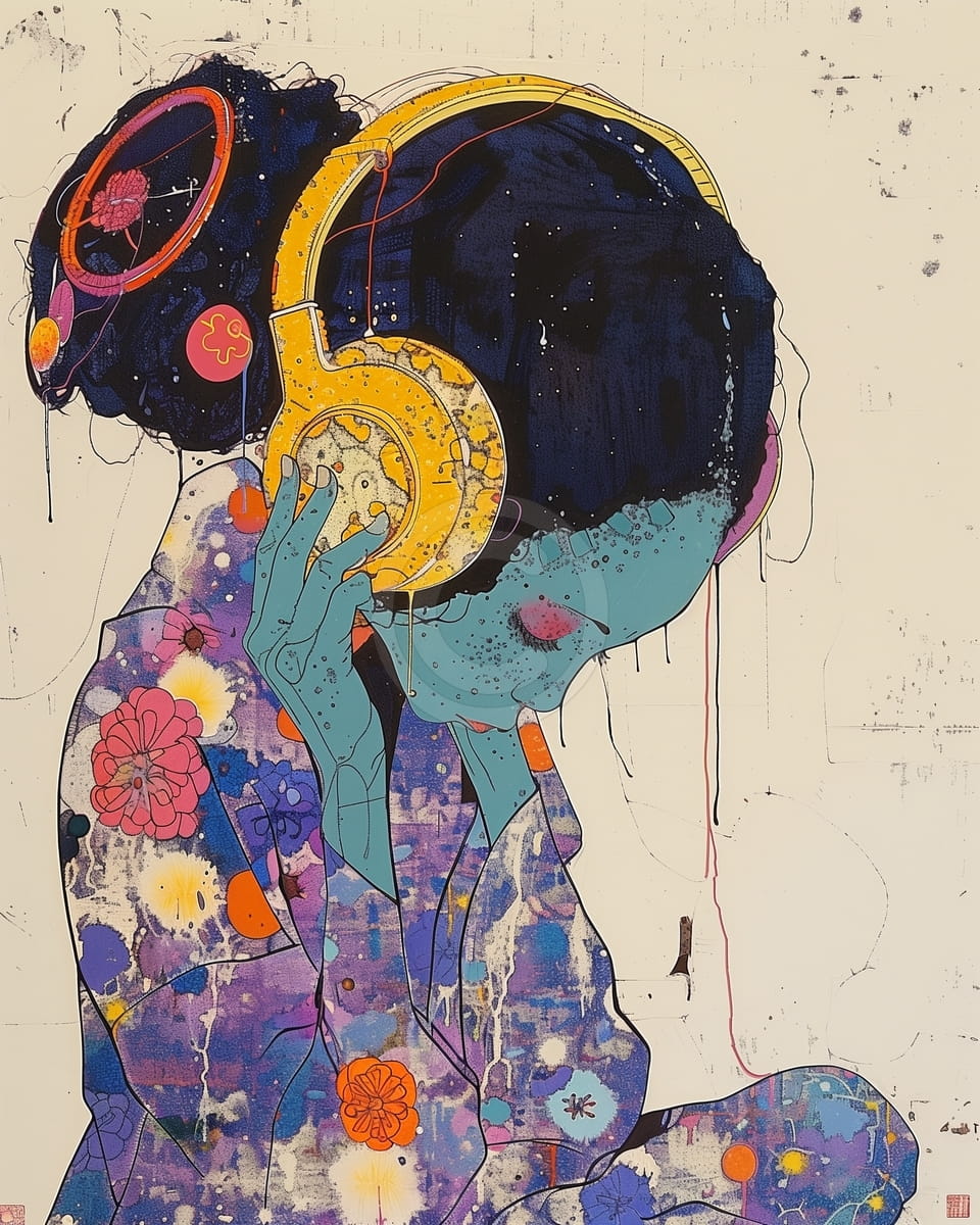 Chica con Auriculares y Kimono