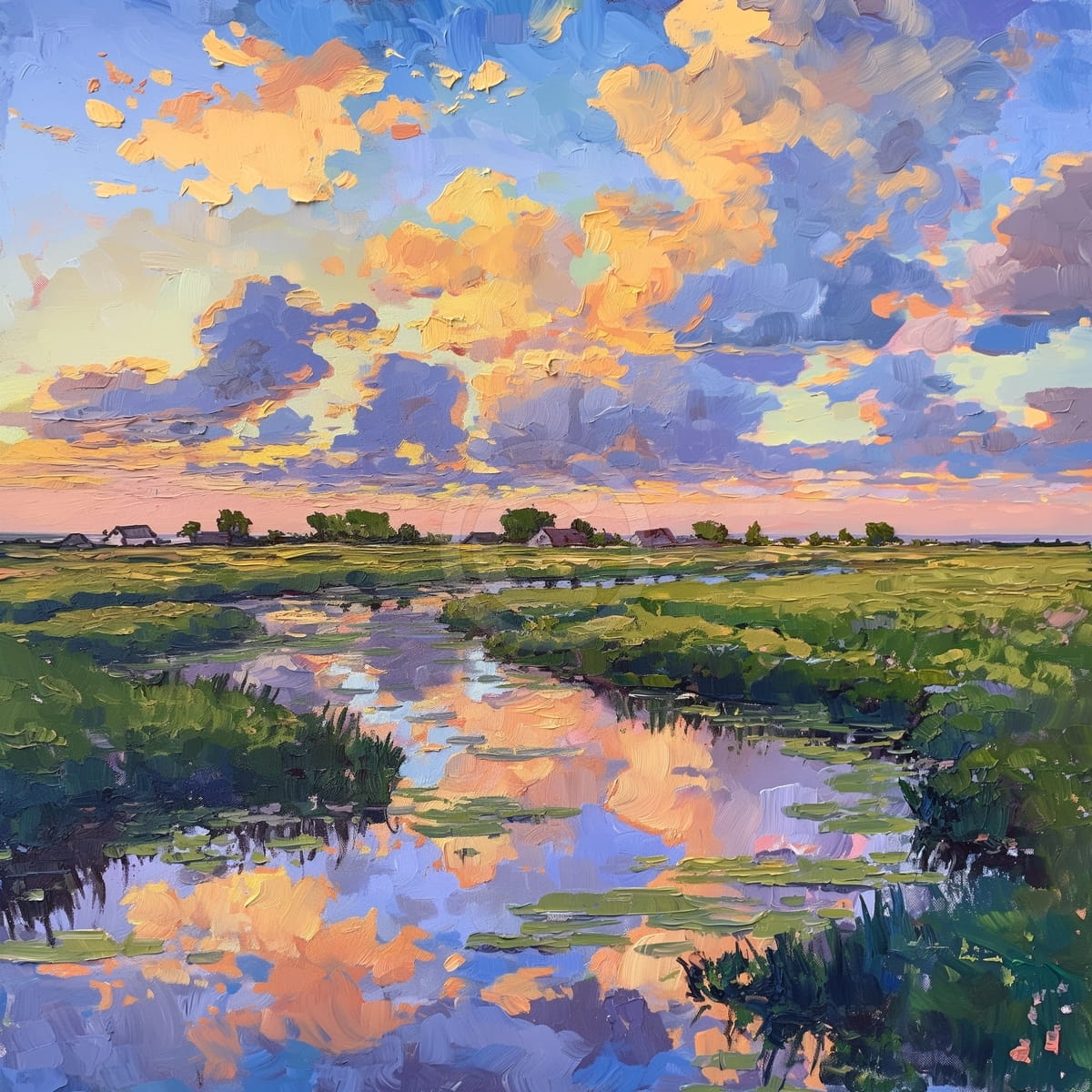 Tramonto su ruscello tra le paludi