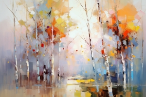 Bunte Birken im Herbstlicht